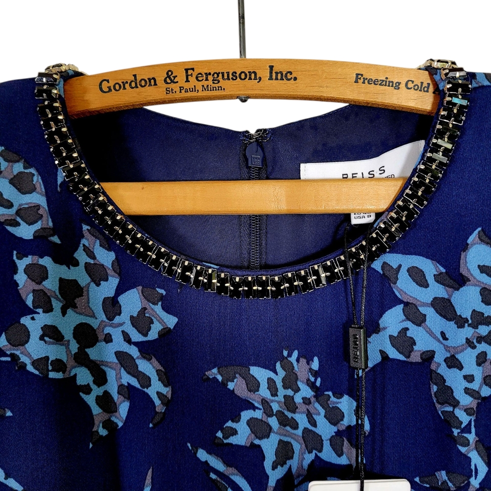 NWT REISS Jeweled Neckline Belted Melody Floral Long Sleeve Mini Dress Size 8 - Picture 5 of 13